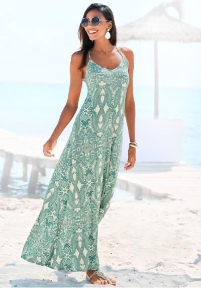 Платье-макси со сплошным принтом, летнее платье свободного кроя, пляжное платье.