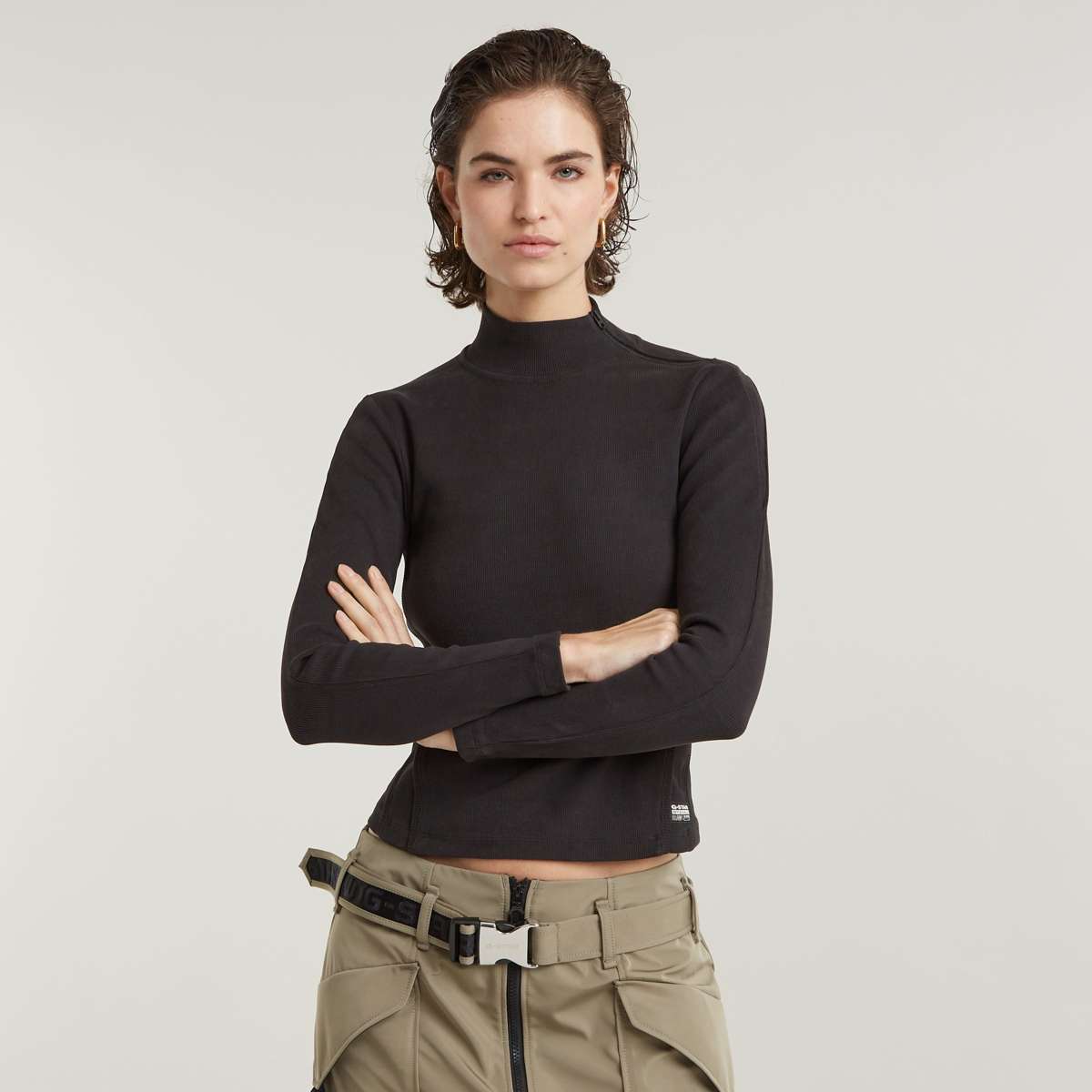 футболка Asymmetric Zip Cropped Slim Mock