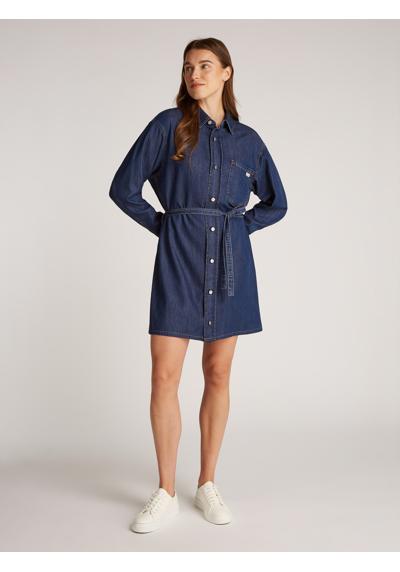 Джинсовое платье с вышивкой логотипа BELTED TENCEL DENIM SHIRT DRESS