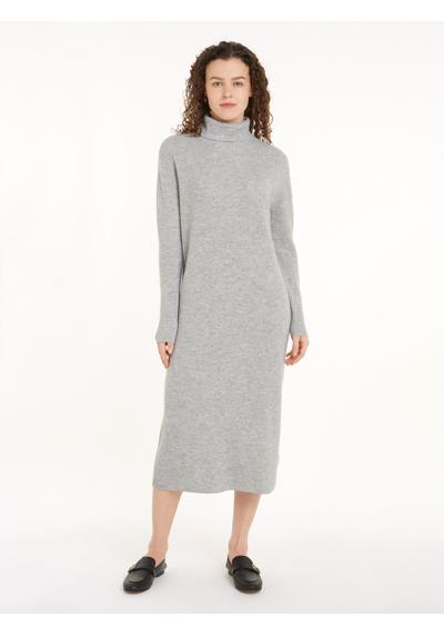 Трикотажное платье с вышивкой логотипа в рубчик. WOOL CASH ROLL-NK LONG DRESS