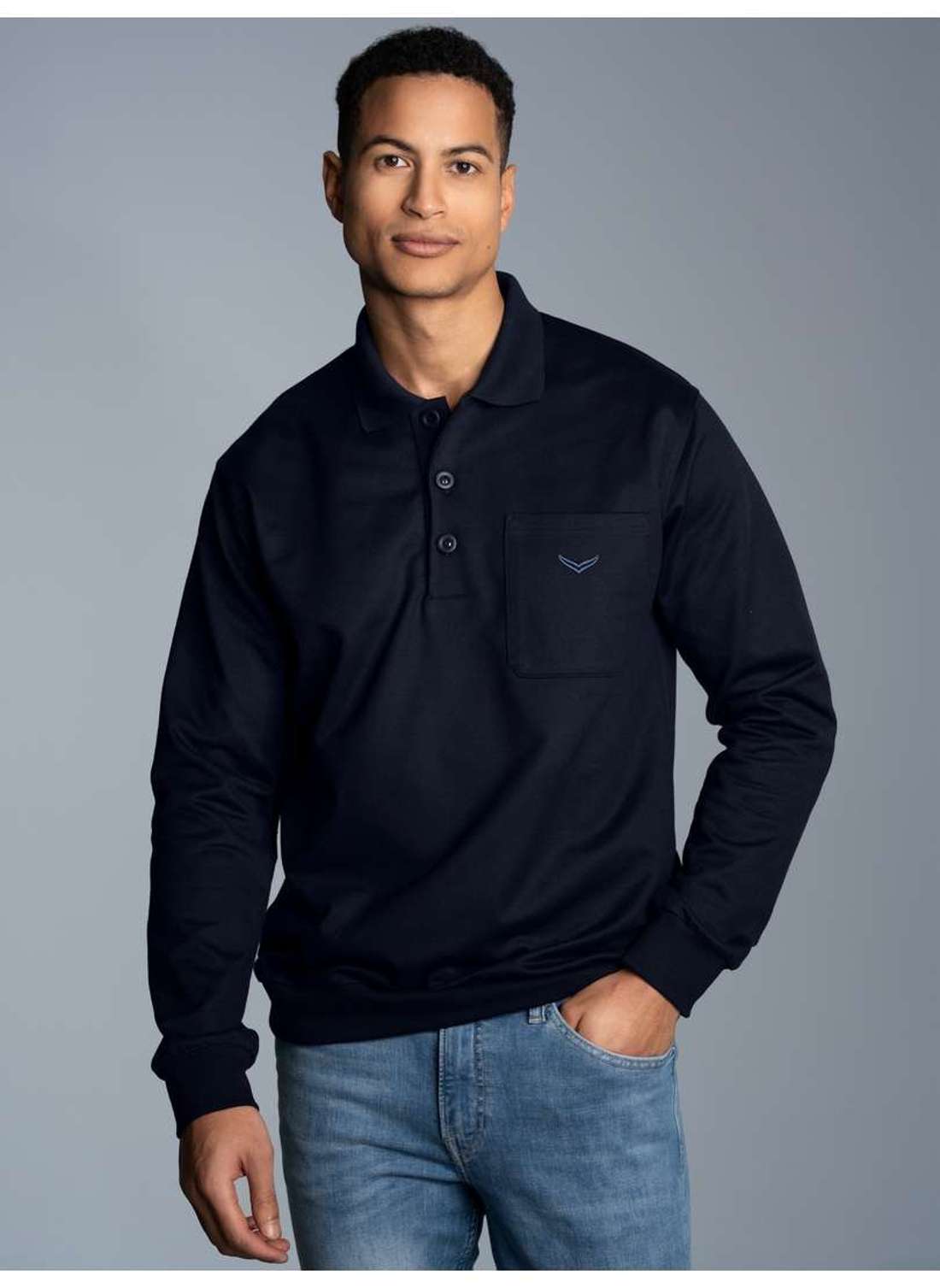 толстовка TRIGEMA Langarm Polo aus Sweat-Qualität