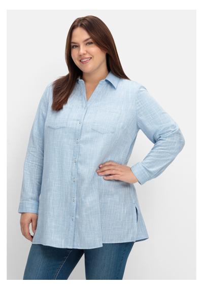 Блузка-рубашка с закатанными рукавами в льняном исполнении