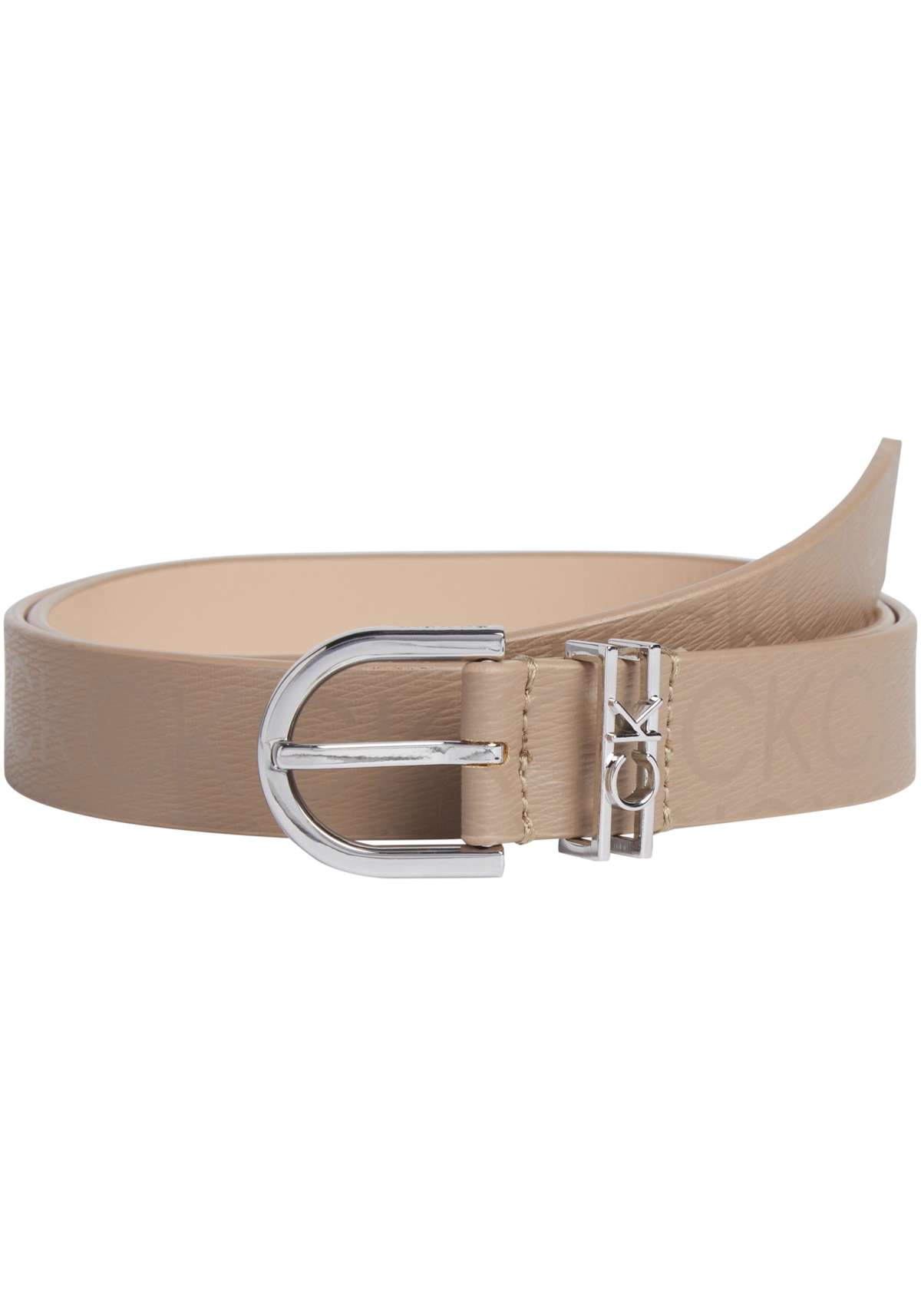 Кожаный ремень с тисненым логотипом CK LOOP RND BUCKLE 2.5CM_EPI