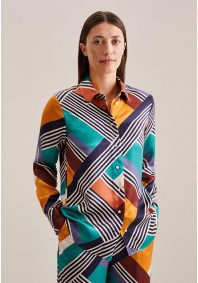 Блузка-рубашка, воротник с длинными рукавами, геометрические узоры.