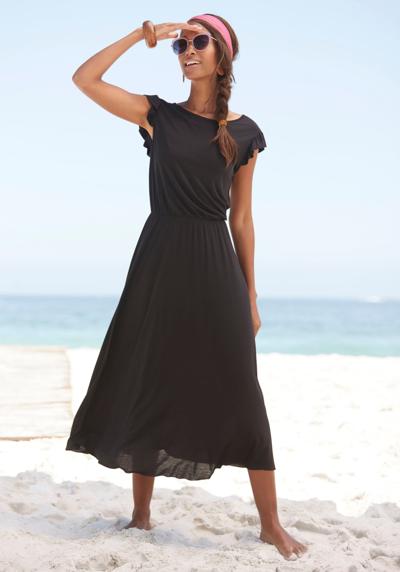 Платье миди из вискозного трикотажа, летнее платье с короткими рукавами, пляжное платье, базовое.