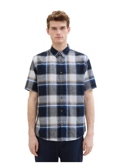 navy linen check