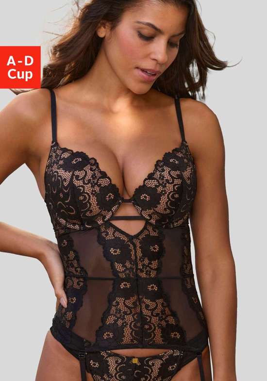 Корсаж с подушкой пуш-ап и съемными подтяжками.