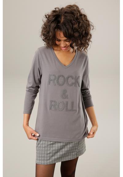 Рубашка с длинными рукавами и надписью «рок» из структурированной махровой ткани.