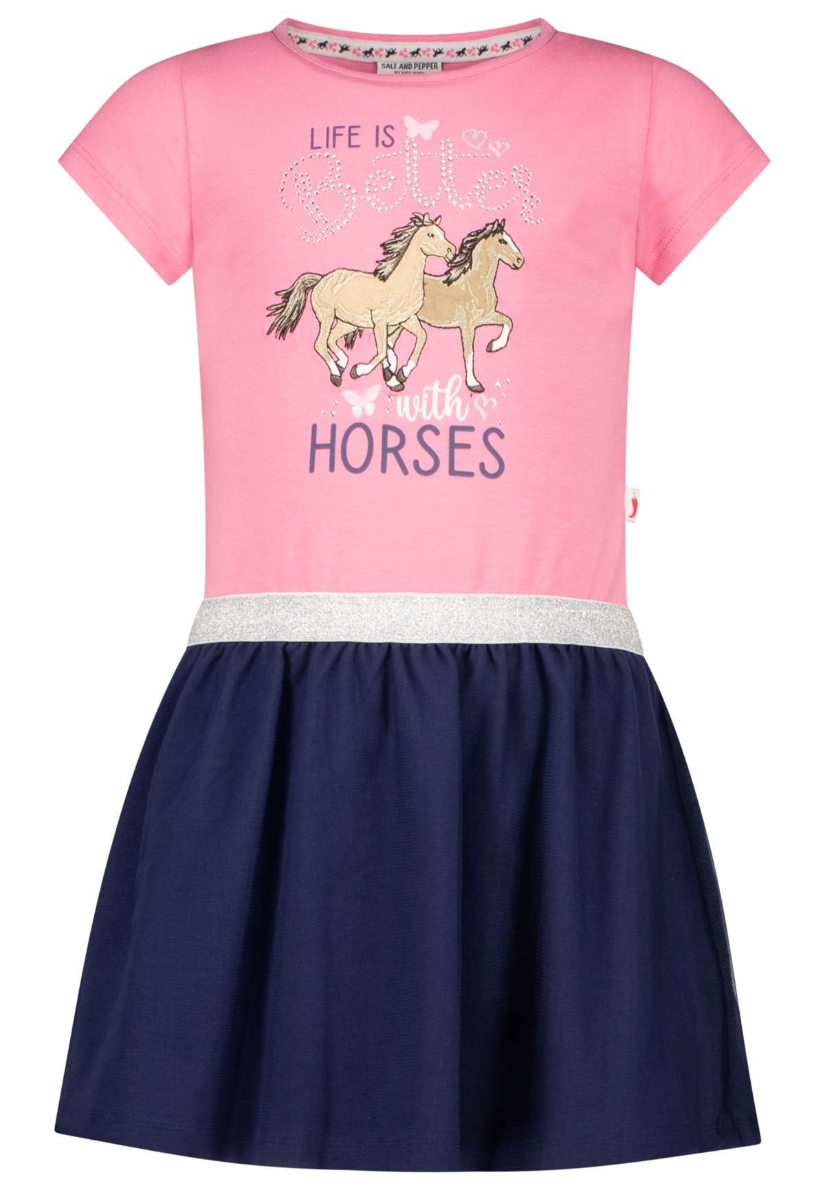 Платье из джерси с аппликацией в виде лошади и стразами