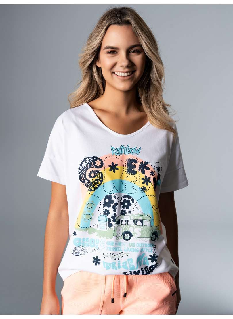 футболка »TRIGEMA Oversized T-Shirt mit buntem Hippie-Print«