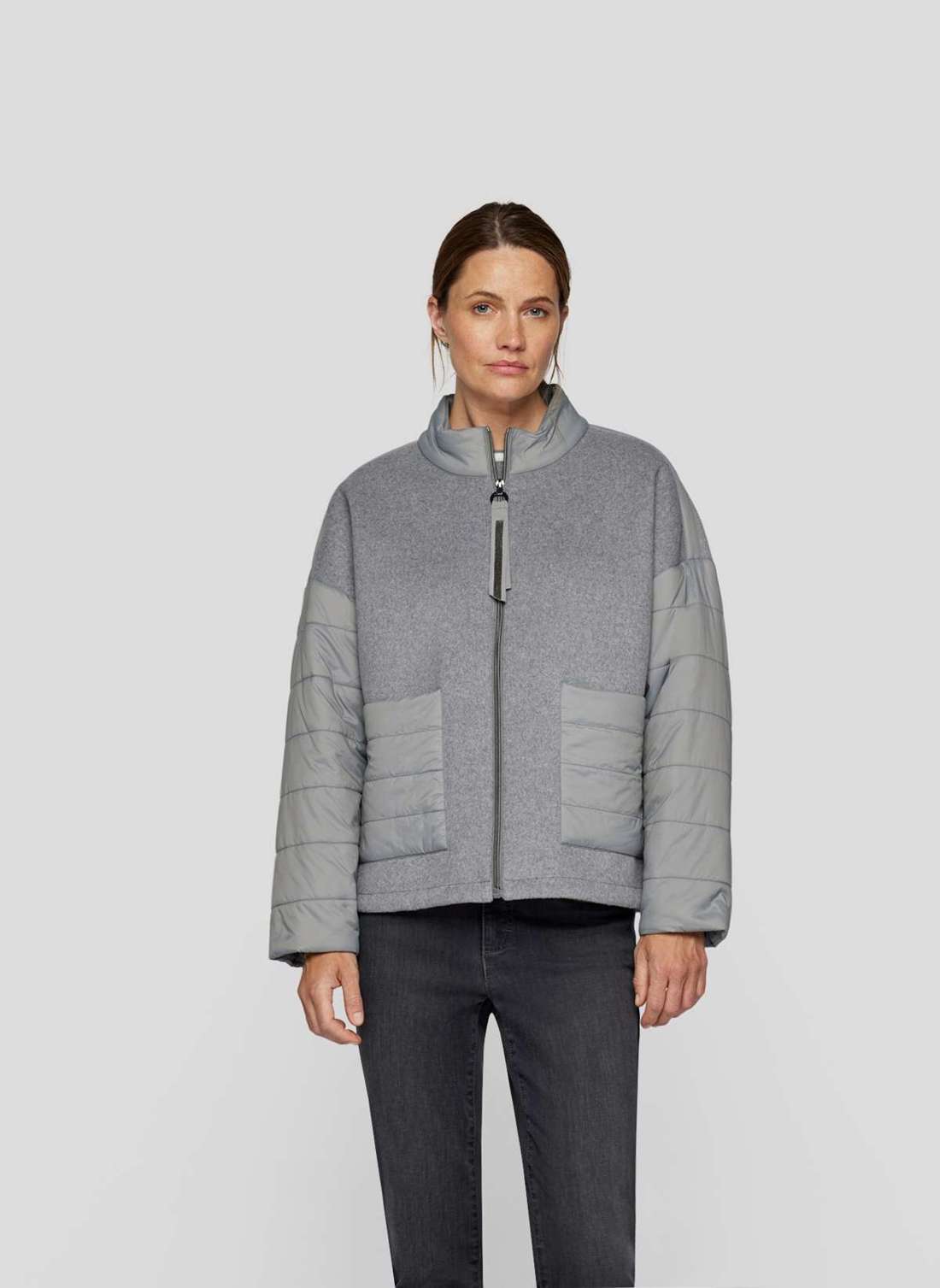 Блуза Jacke mit Stehkragen und modernem Material-Mix