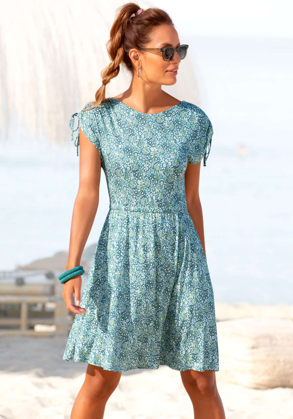 Платье из джерси, с цветочным принтом, свободное летнее платье, пляжное платье.