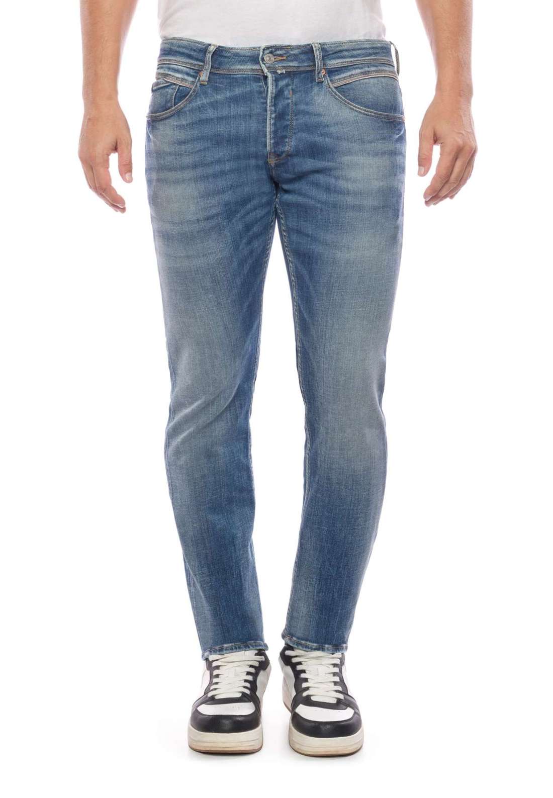 Джинсы узкого кроя с модной потертой JEAN HOMME GARDE