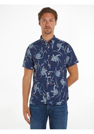 Льняная рубашка с тропическим принтом