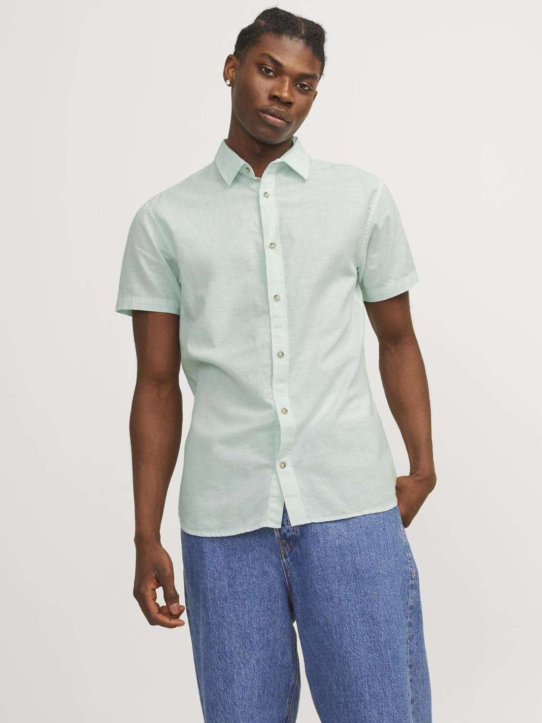 Рубашка с коротким рукавом JJESUMMER LINEN BLEND SHIRT SS SN