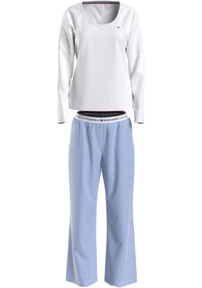 Пижама (комплект, 2 шт.), рубашка однотонная, брюки в полоску.