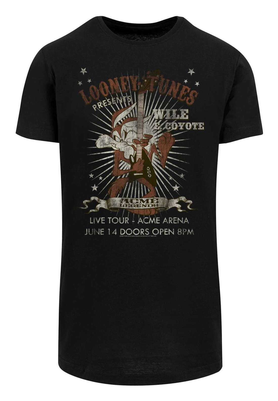 Рубашка с коротким рукавом Herren Wile E Coyote Guitar -BLK with Shaped Long Tee