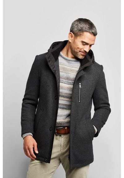 Длинная куртка с капюшоном из смеси переработанной шерсти.