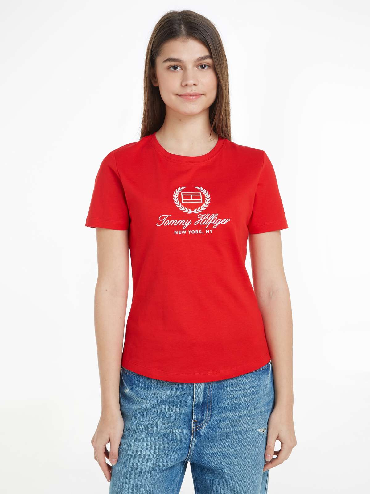 Футболка с логотипом на груди SLIM FLAG SCRIPT TEE SS