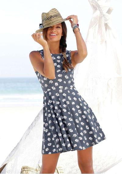 Пляжное платье, хлопковый цветочный принт, мини-платье, летнее платье.