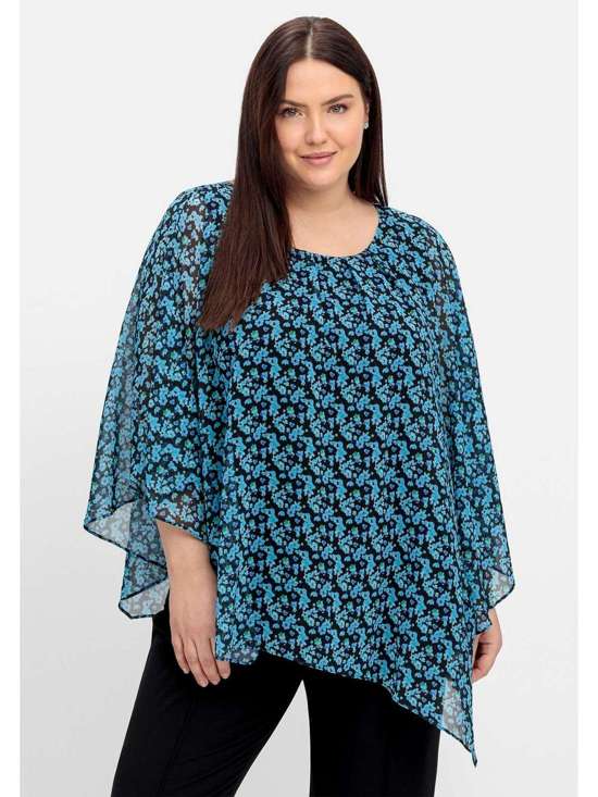 Шифоновая туника в стиле пончо с подолом Große Größen