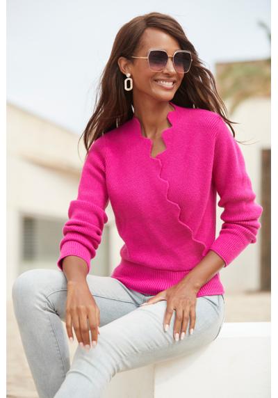 Вязаный свитер, с волнистым краем, модный женский свитер с особым вырезом.