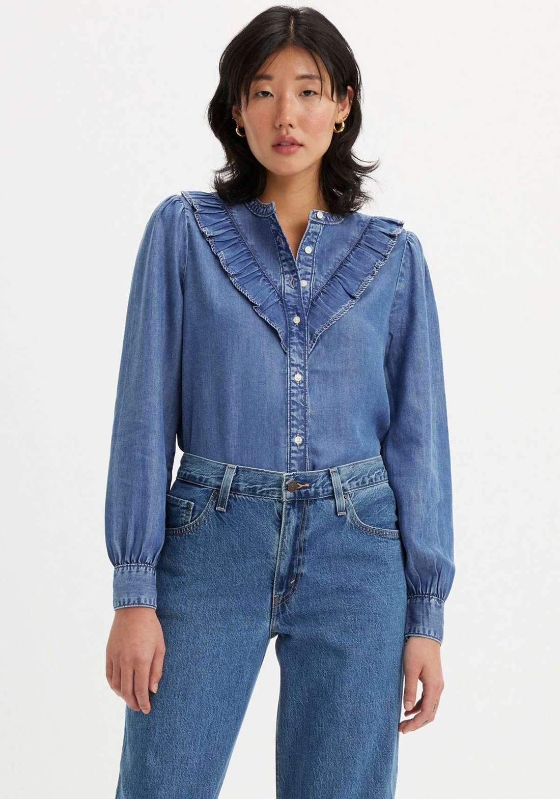 Джинсовая блузка с аппликацией с рюшами CARINNA BLOUSE DEM DA