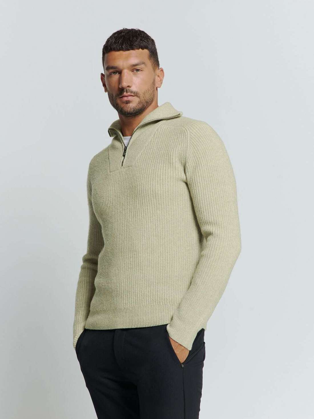 Свитер с высоким воротником No Excess Pullover mit halbem Reißverschluss und Wolle