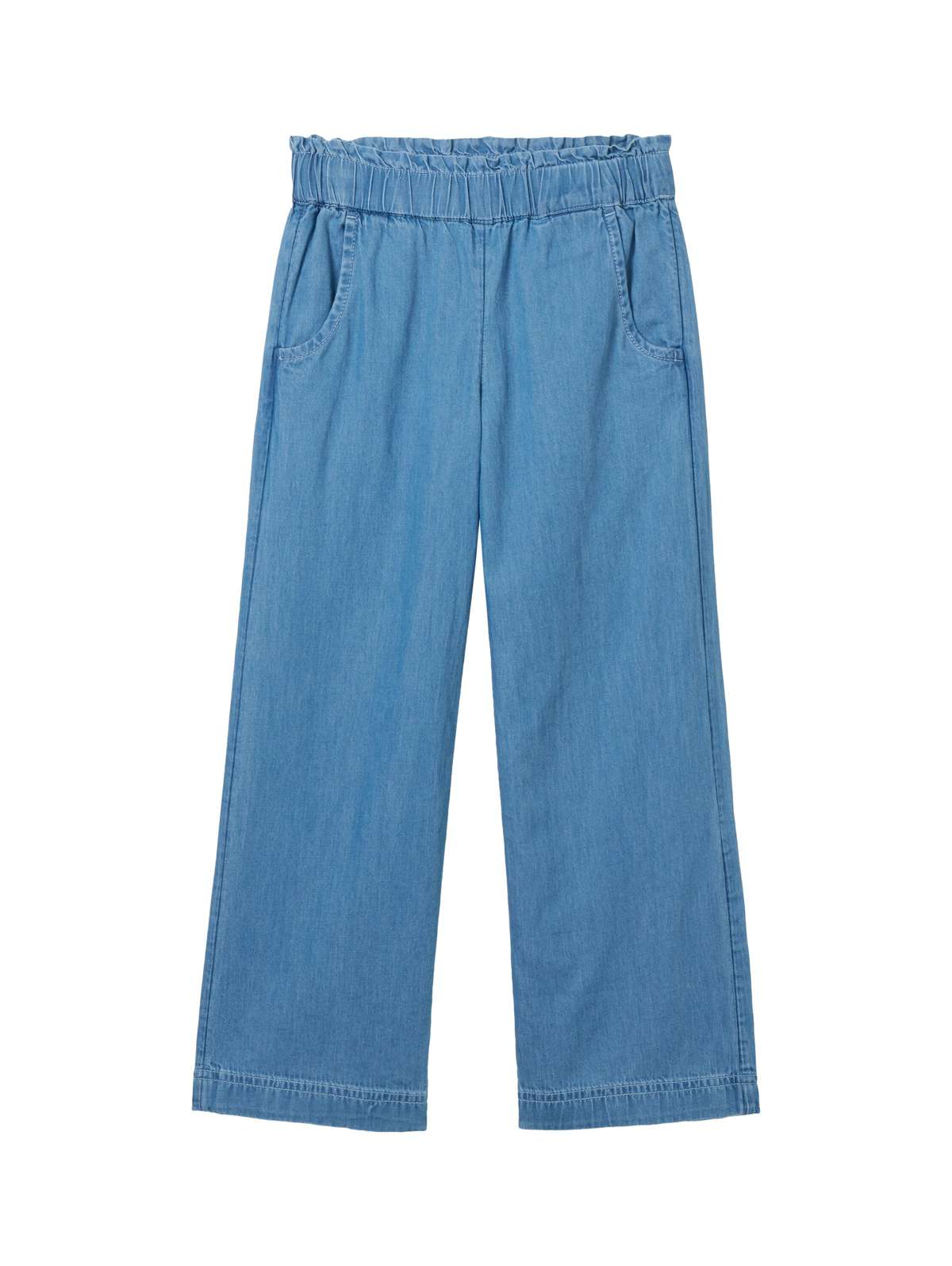 Широкие джинсы с эластичным поясом и боковыми карманами.