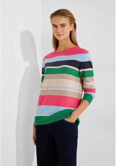 Вязаный свитер, микс разноцветных полосок.