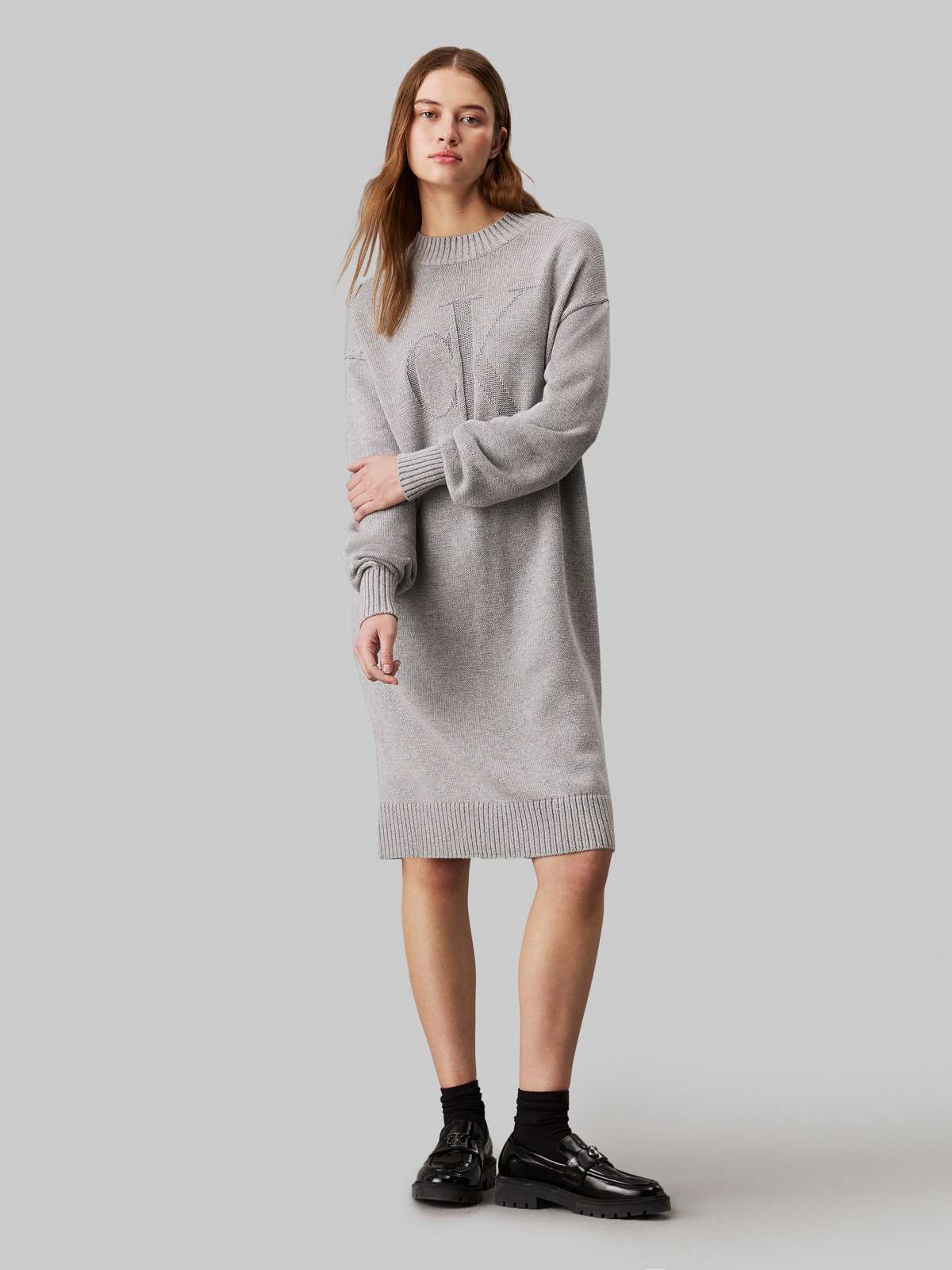 Платье-свитшот с вышивкой логотипа CK INTARSIA LOOSE SWEATER DRESS