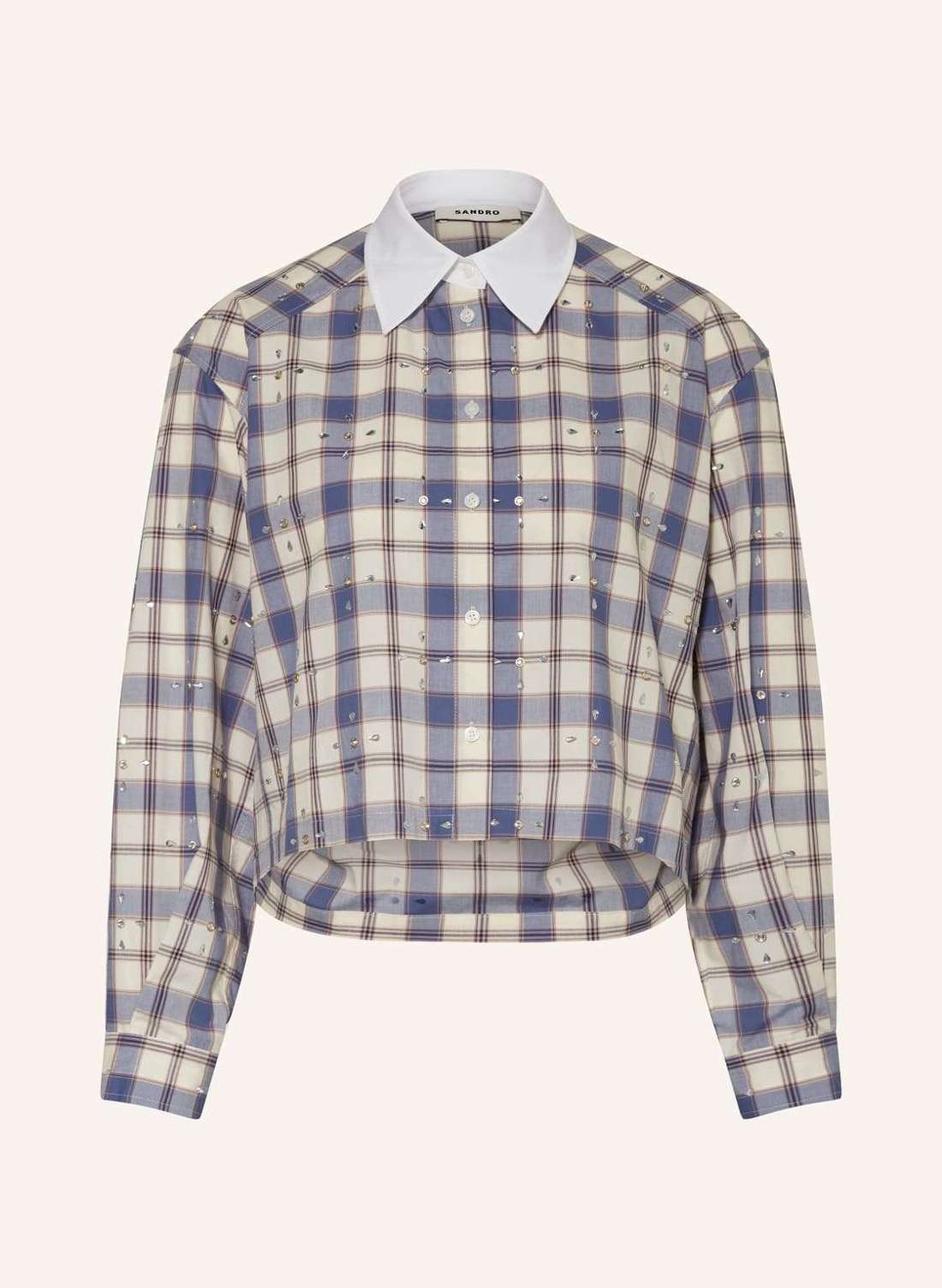 Укороченная блузка-рубашка с драгоценными камнями