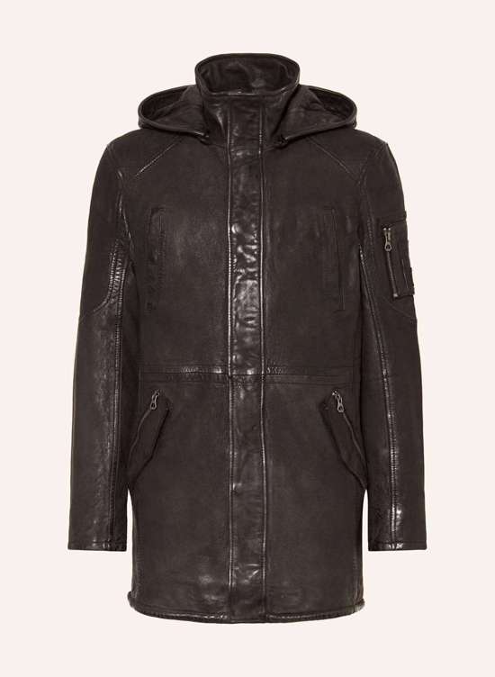 Кожаная парка со съемным капюшоном GMELIO