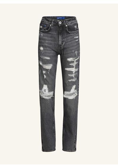 Джинсы прямого кроя с высокой посадкой GERADE GESCHNITTENE DISTRESSED-JEANS MIT HOHEM BUND