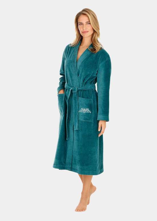 Велюровое махровое пальто с запахом