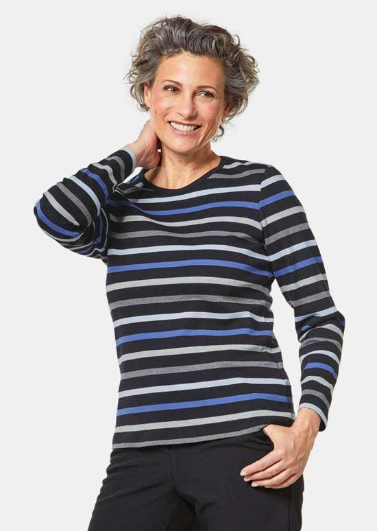 Рубашка в полоску вязанной пряжей из мягкого интерлока.