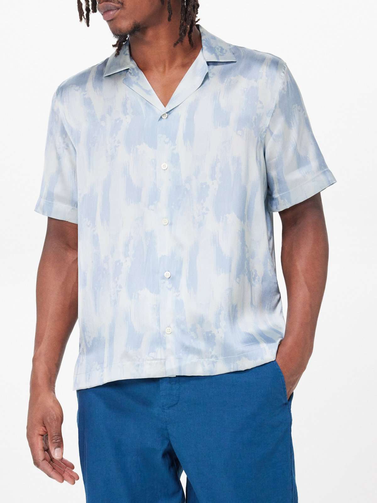 шелковая рубашка Roberto с короткими рукавами и принтом «морской пейзаж»