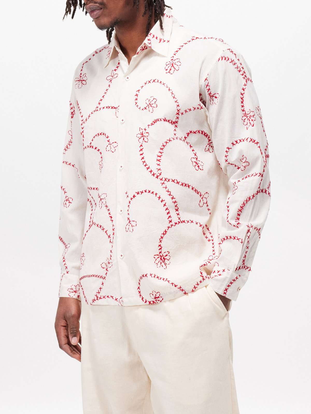 Хлопковая рубашка с цветочной вышивкой