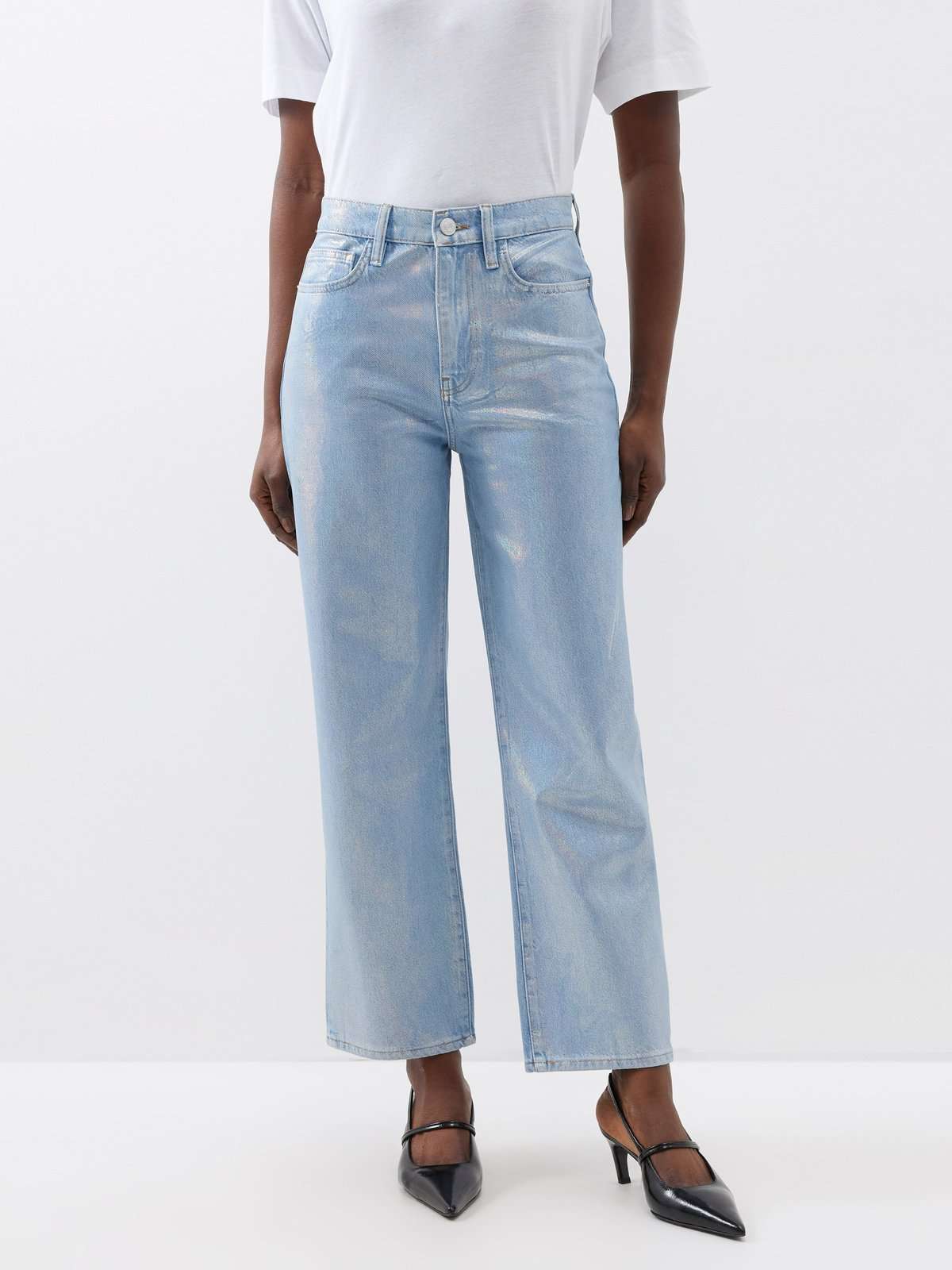 Le Jane укороченные джинсы прямого кроя с эффектом металлик