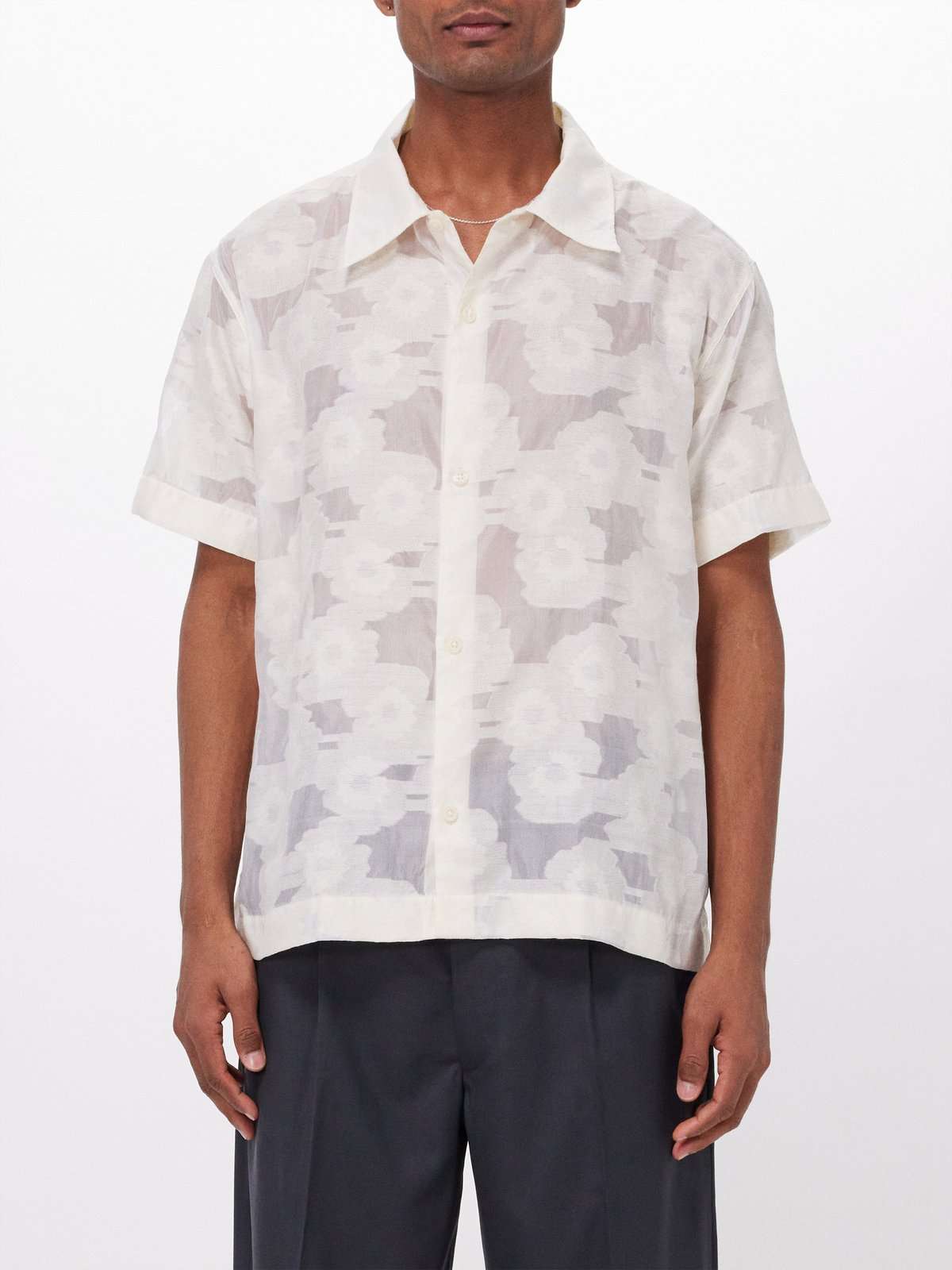 Рубашка из смесового хлопка с жаккардовым узором Holiday с цветочным принтом
