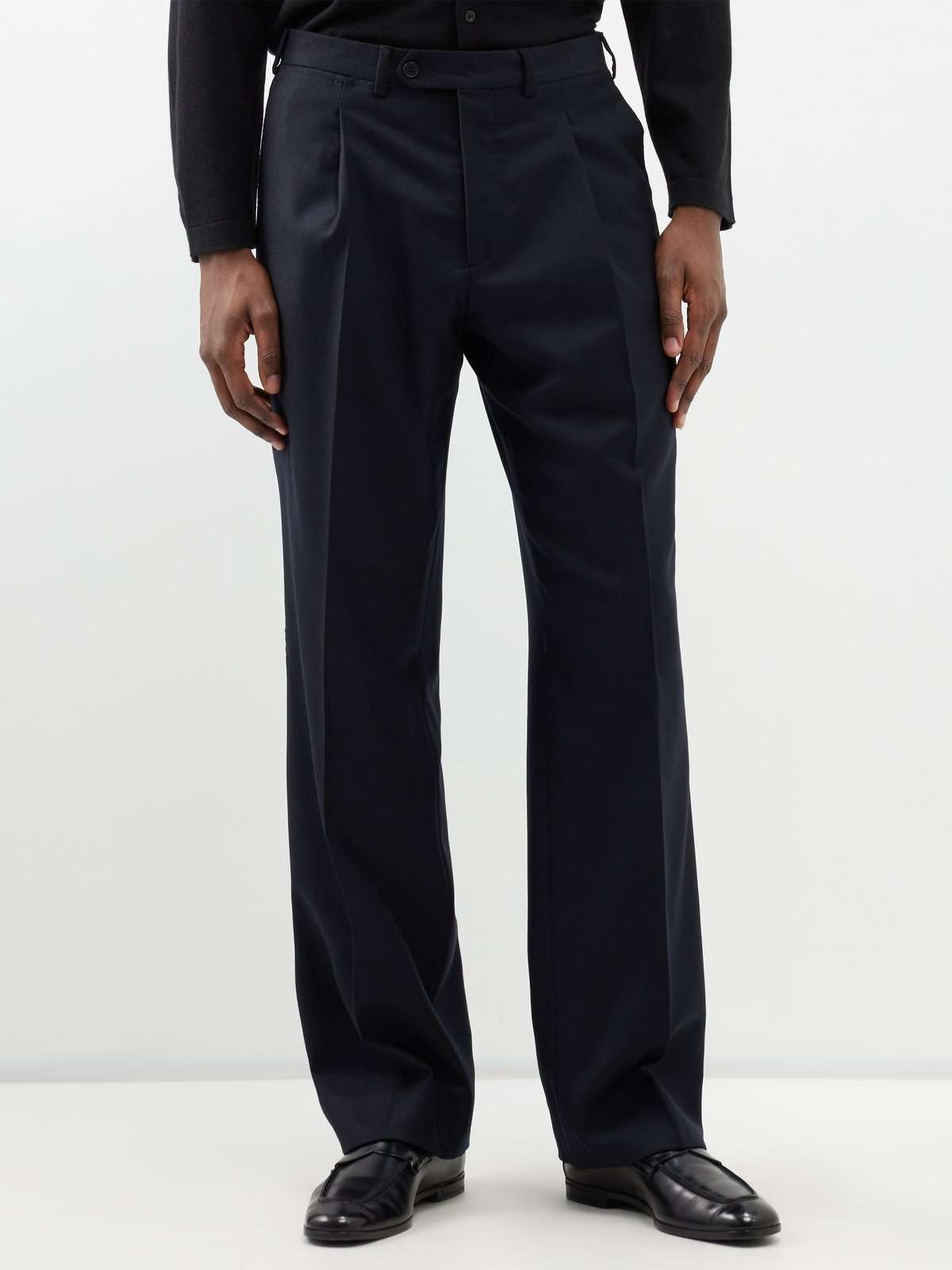 Широкие костюмные брюки из смесовой шерсти со складками