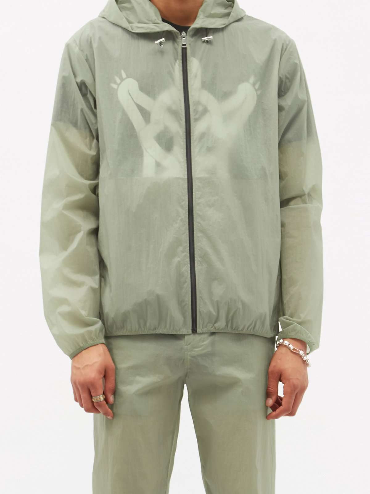 полупрозрачная куртка с капюшоном и принтом лягушки