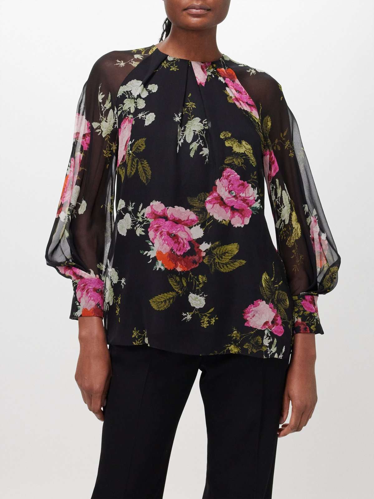 Блузка из шелковой вуали с принтом роз