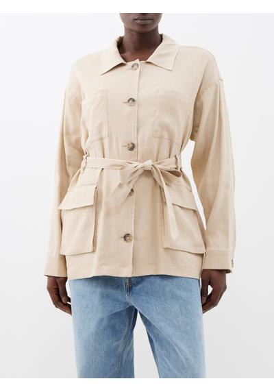 Куртка из органического льна с накладными карманами и поясом