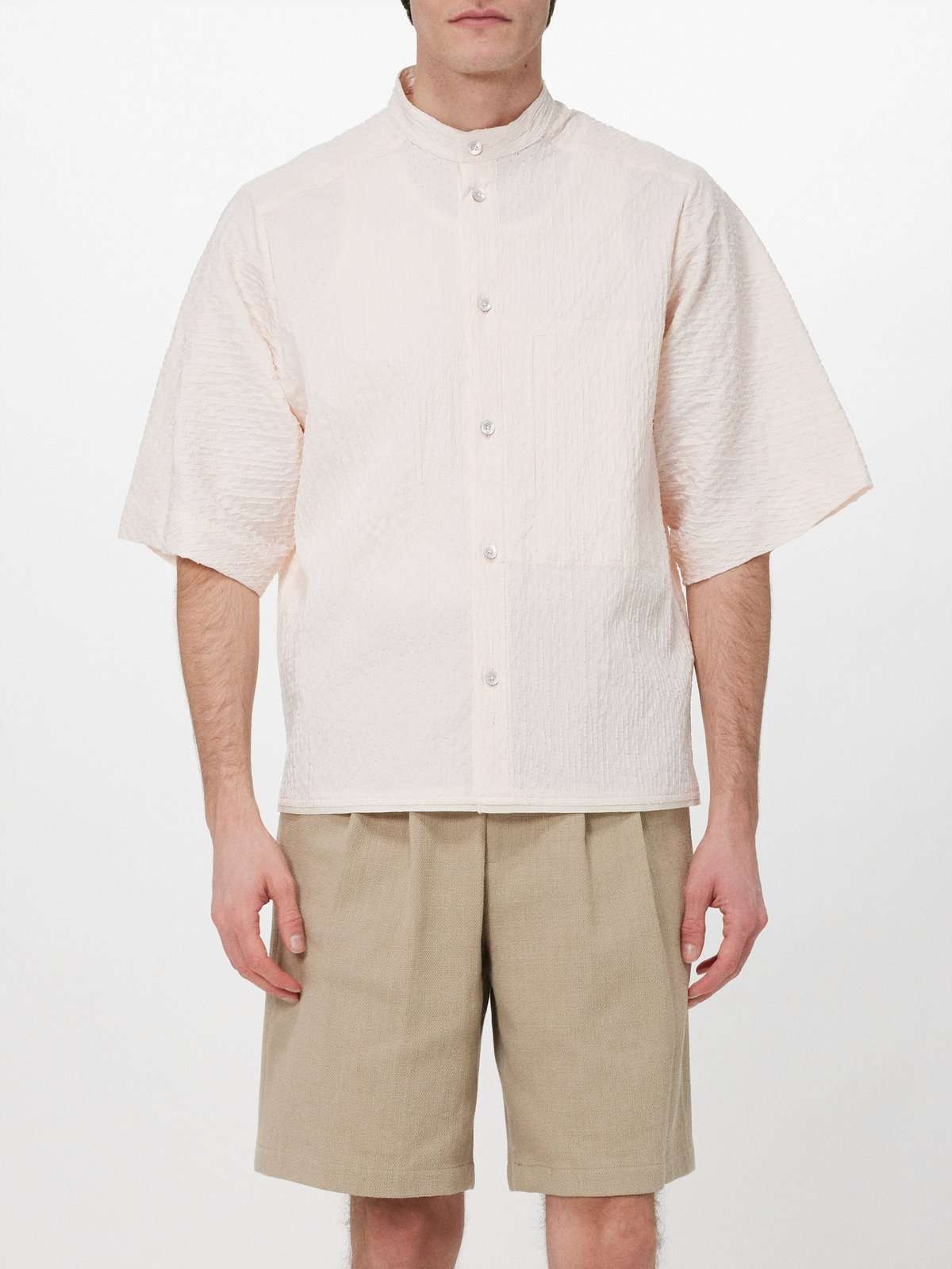 Текстурированная рубашка с воротником-стойкой из смесового хлопка