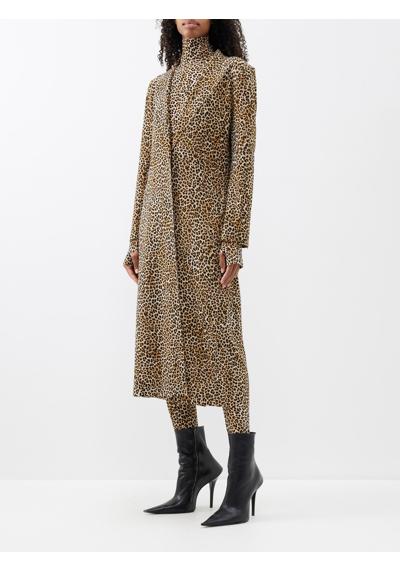 Однобортное трикотажное пальто с леопардовым принтом