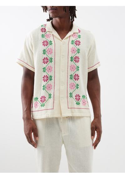 Хлопковая рубашка с цветочной вышивкой крестиком