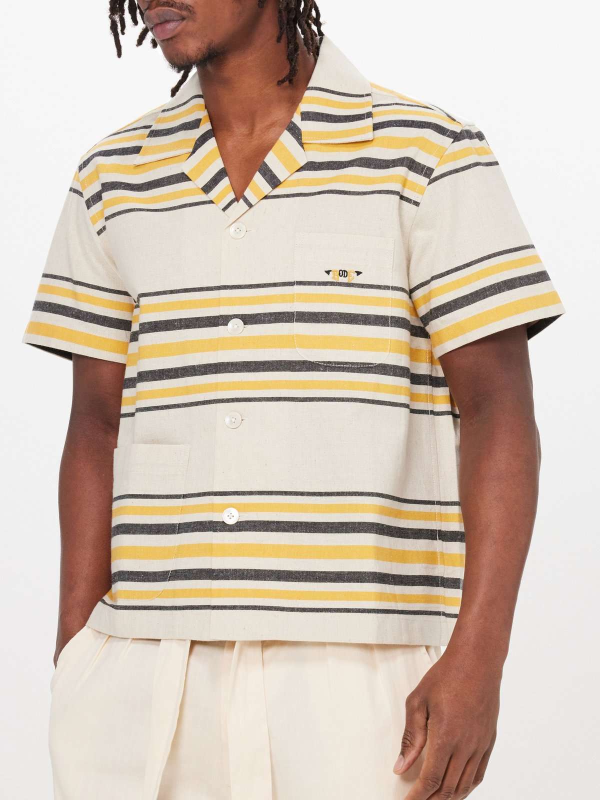Хлопковая рубашка в полоску с короткими рукавами в полоску Namesake