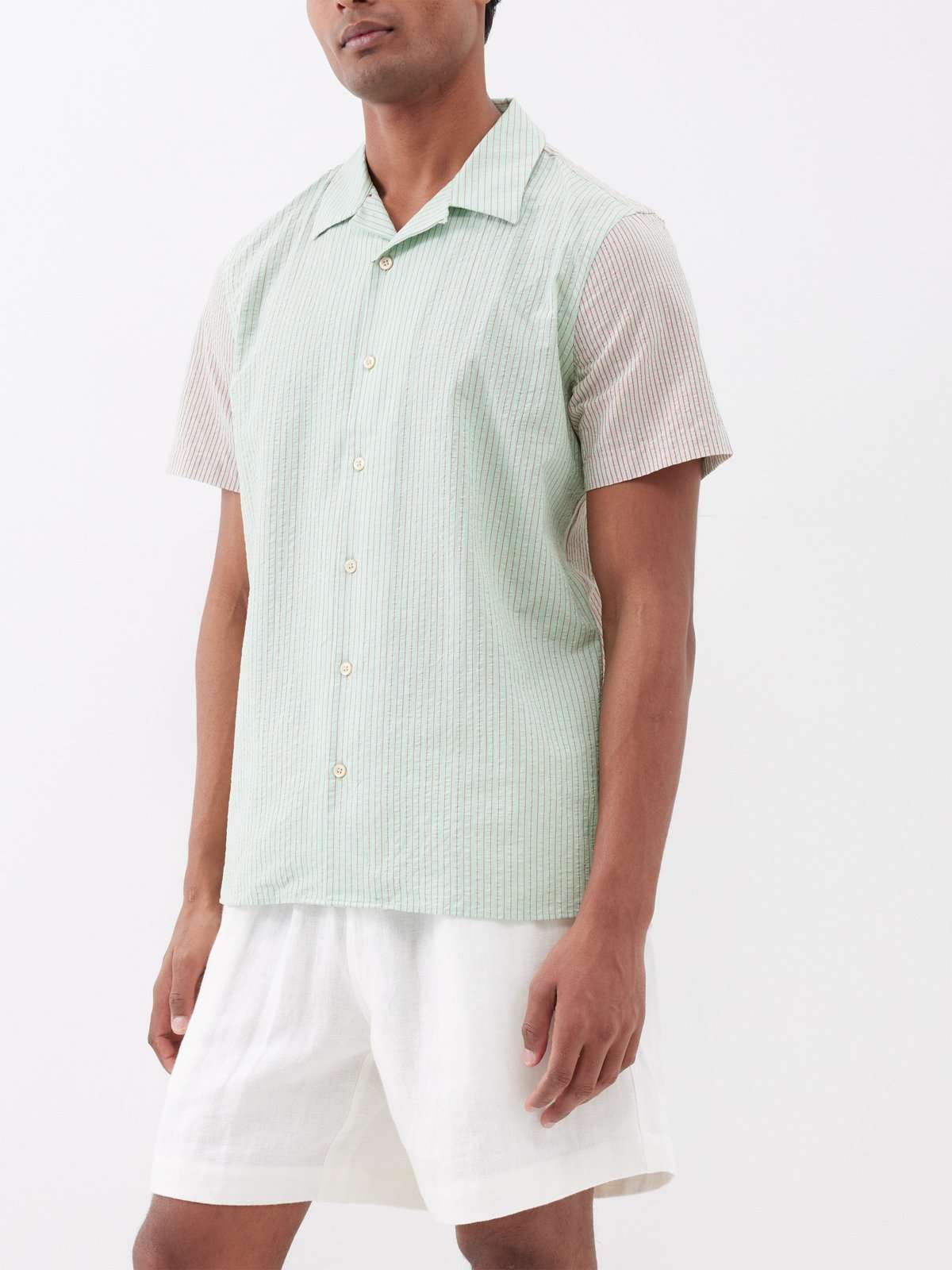 Полосатая хлопковая рубашка с короткими рукавами