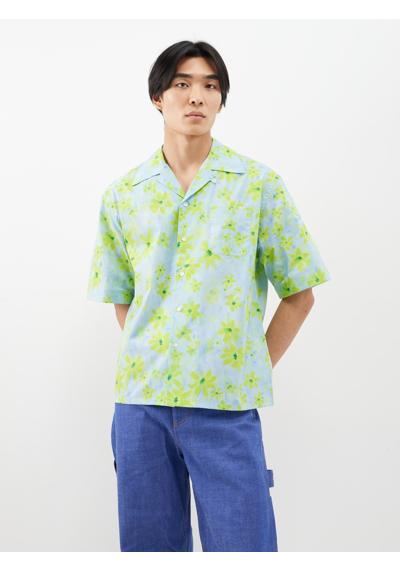 Хлопковая рубашка с короткими рукавами с цветочным принтом